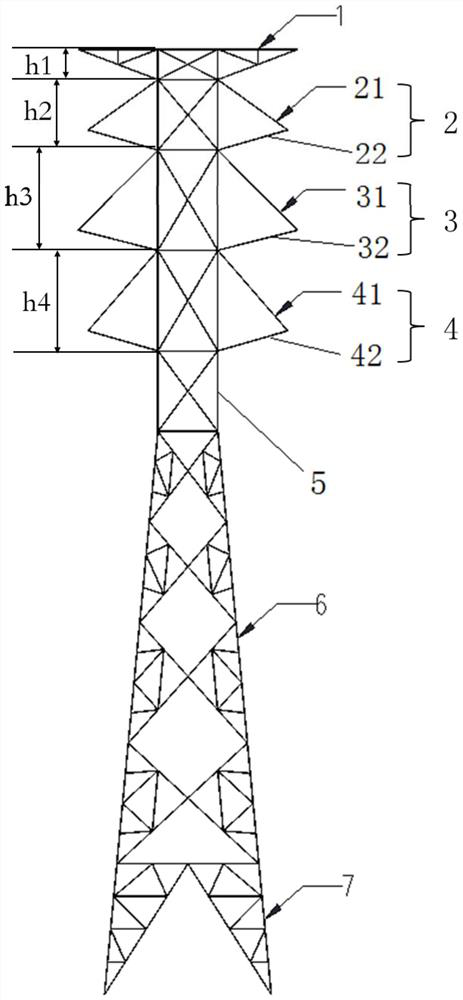 Double-loop composite tower head pole tower