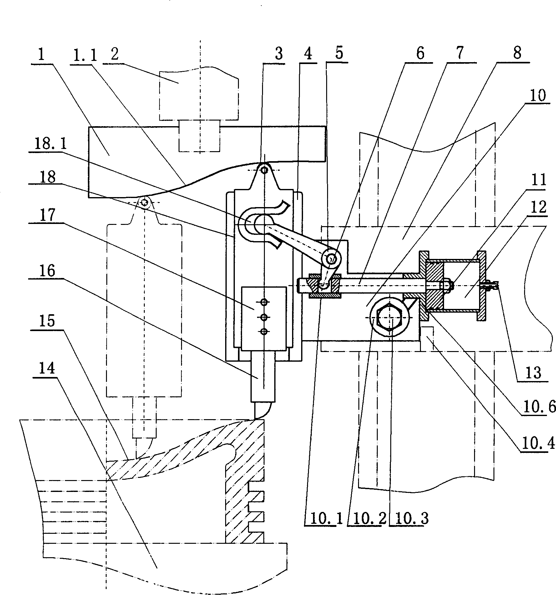 Piston top curved surface processing device for verticle lathe