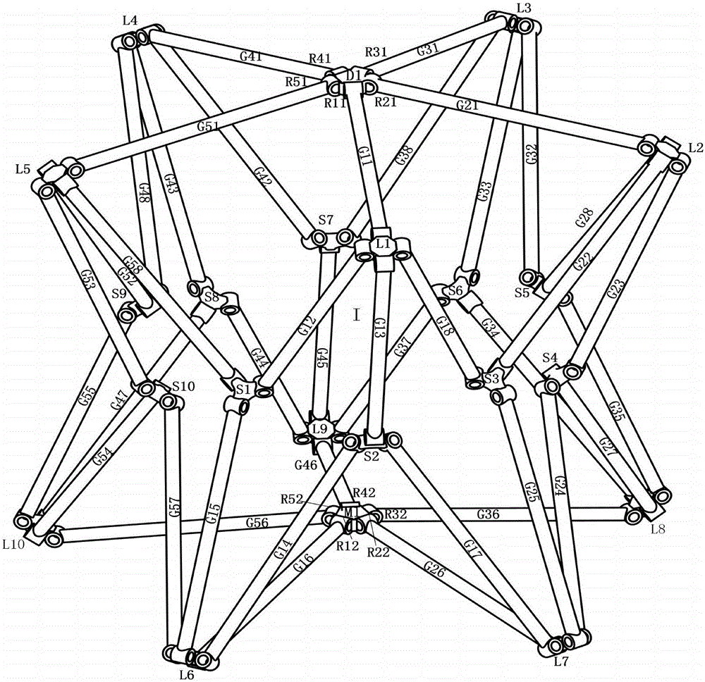 Unidirectional-movement expandable symmetric coupling mechanism of icosahedron