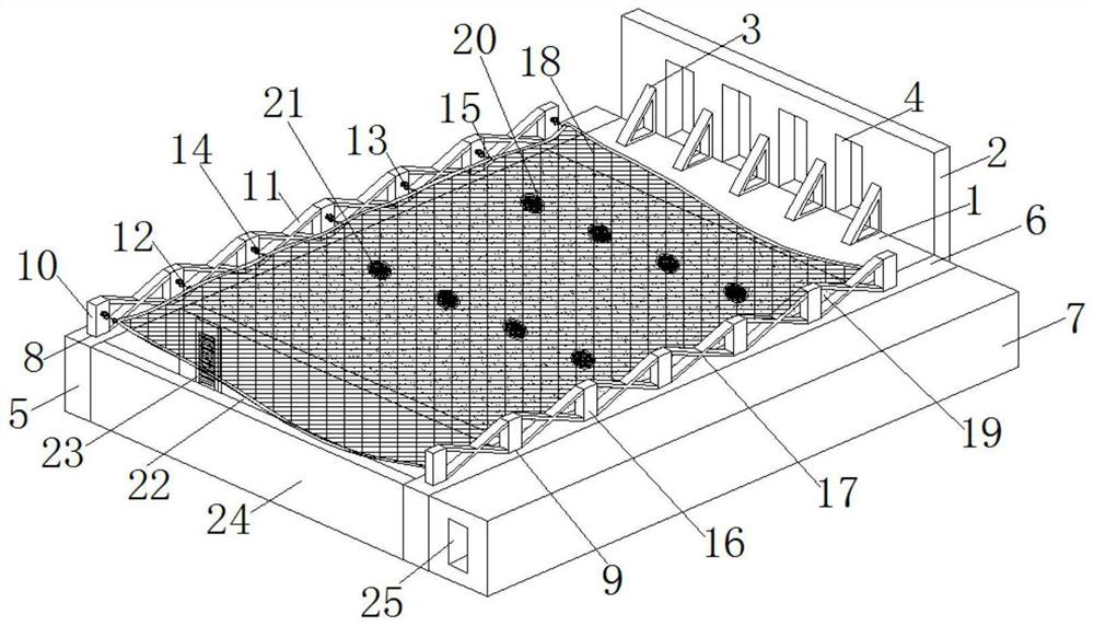 Tailing debris flow landslide protection structure with buffer structure