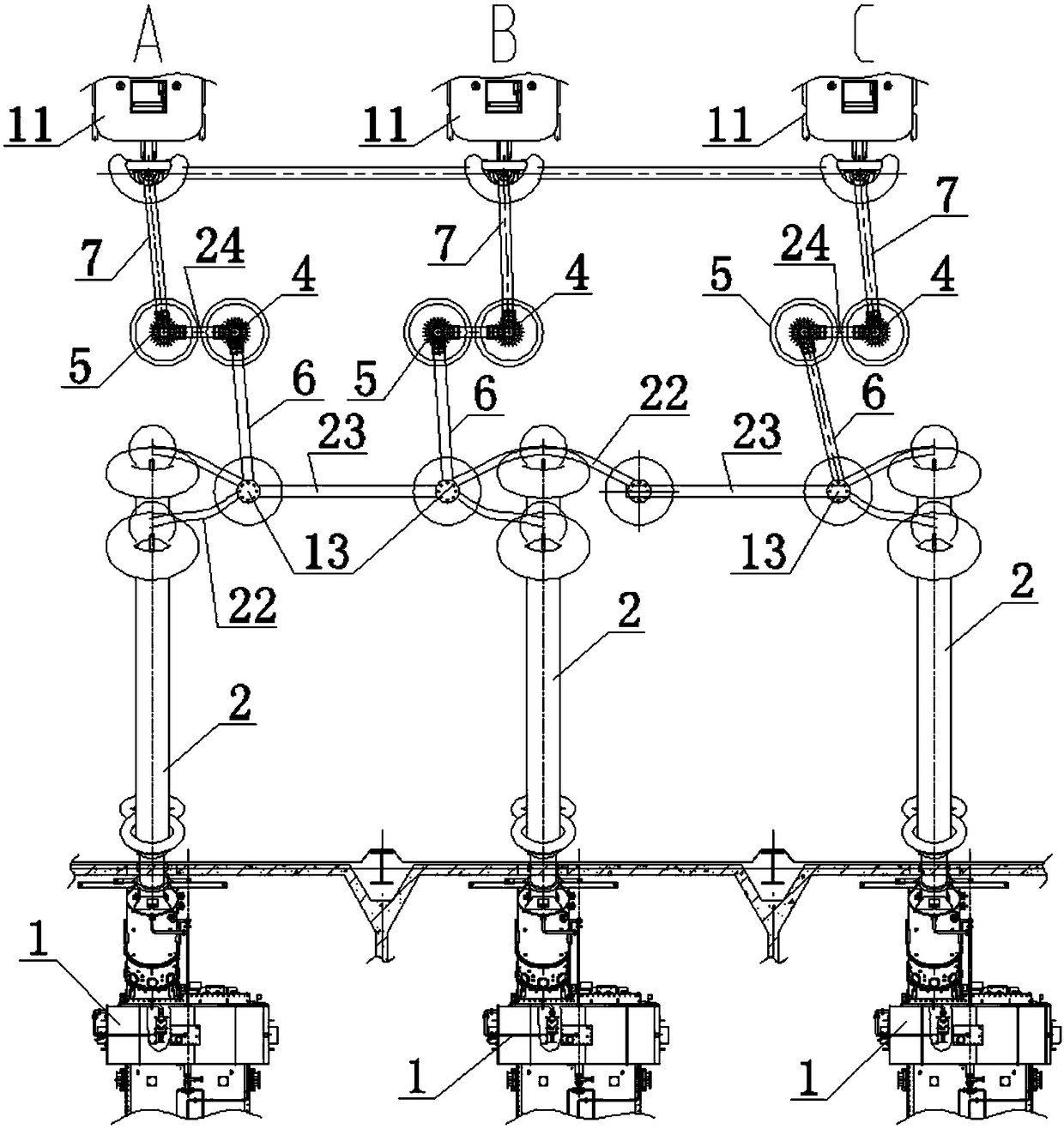 Double-joint connection structure between converter transformers and converter valves