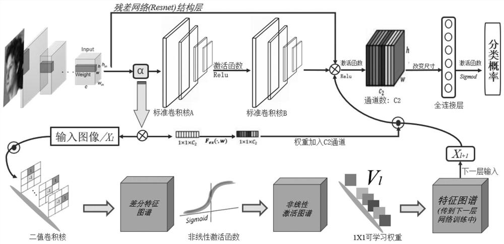 Depth binary feature facial expression recognition method based on lightweight network