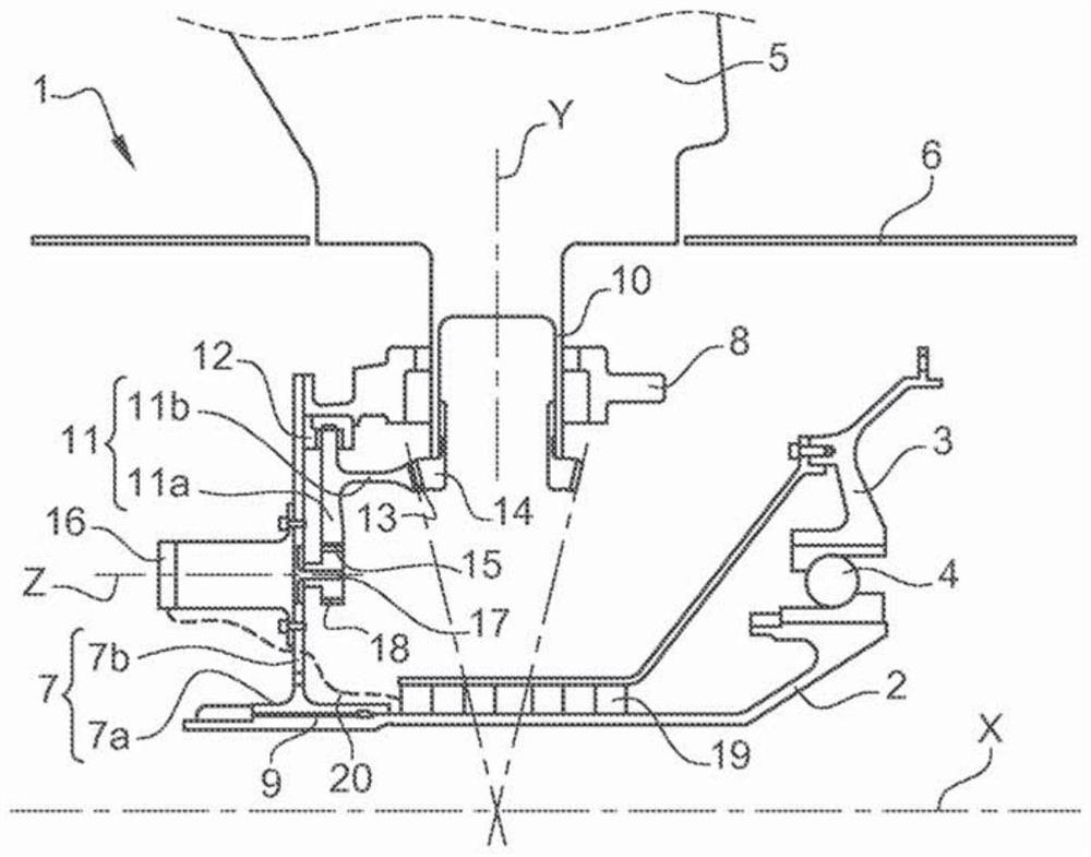 Turbine module for propeller with variable pitch blades and turbine comprising module