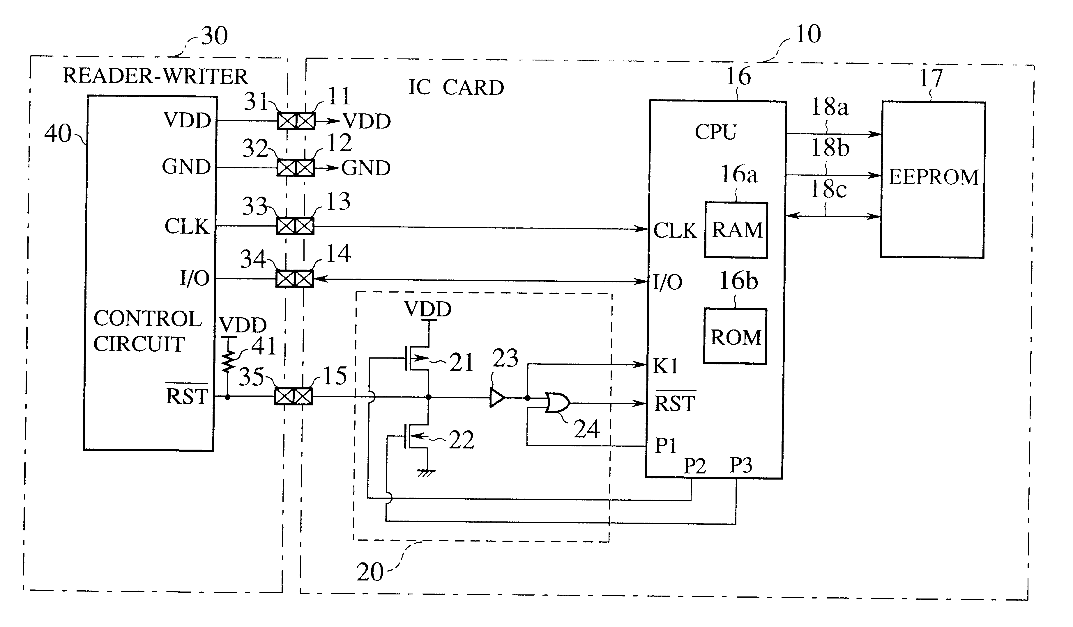 Terminal contact-type IC card having terminal contact fault detector, IC card system using the IC card, and IC for the IC card