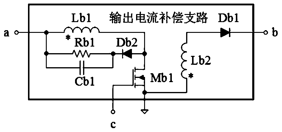 Boost converter comprising output current compensation branch