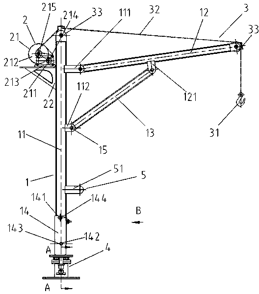 Vehicle-mounted folding hand-operated crane