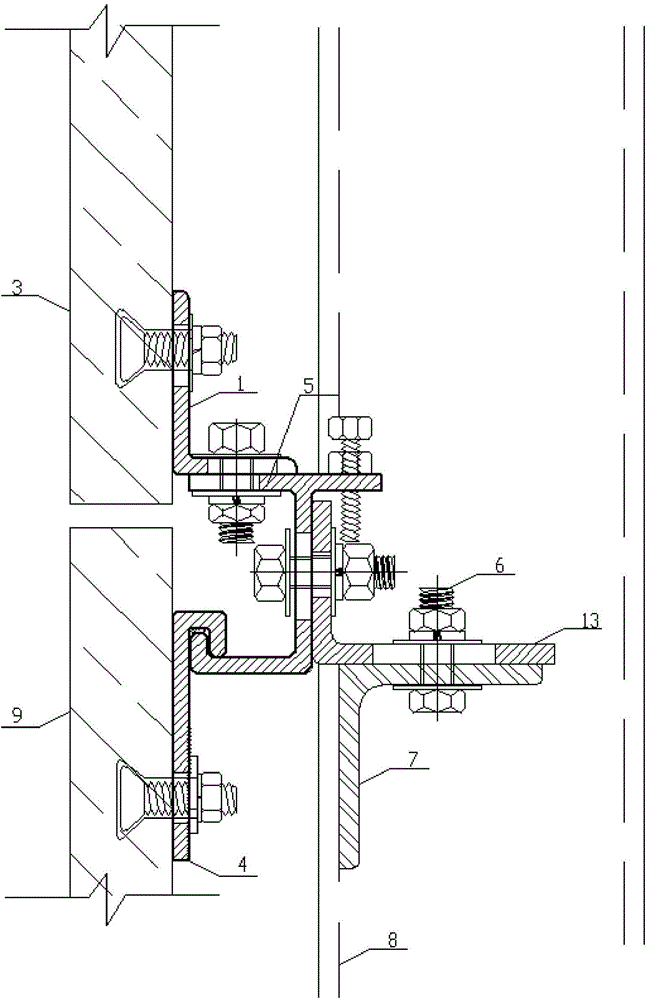 Back-suspension type connecting and regulating device for stone or porcelain plate curtain wall plate block