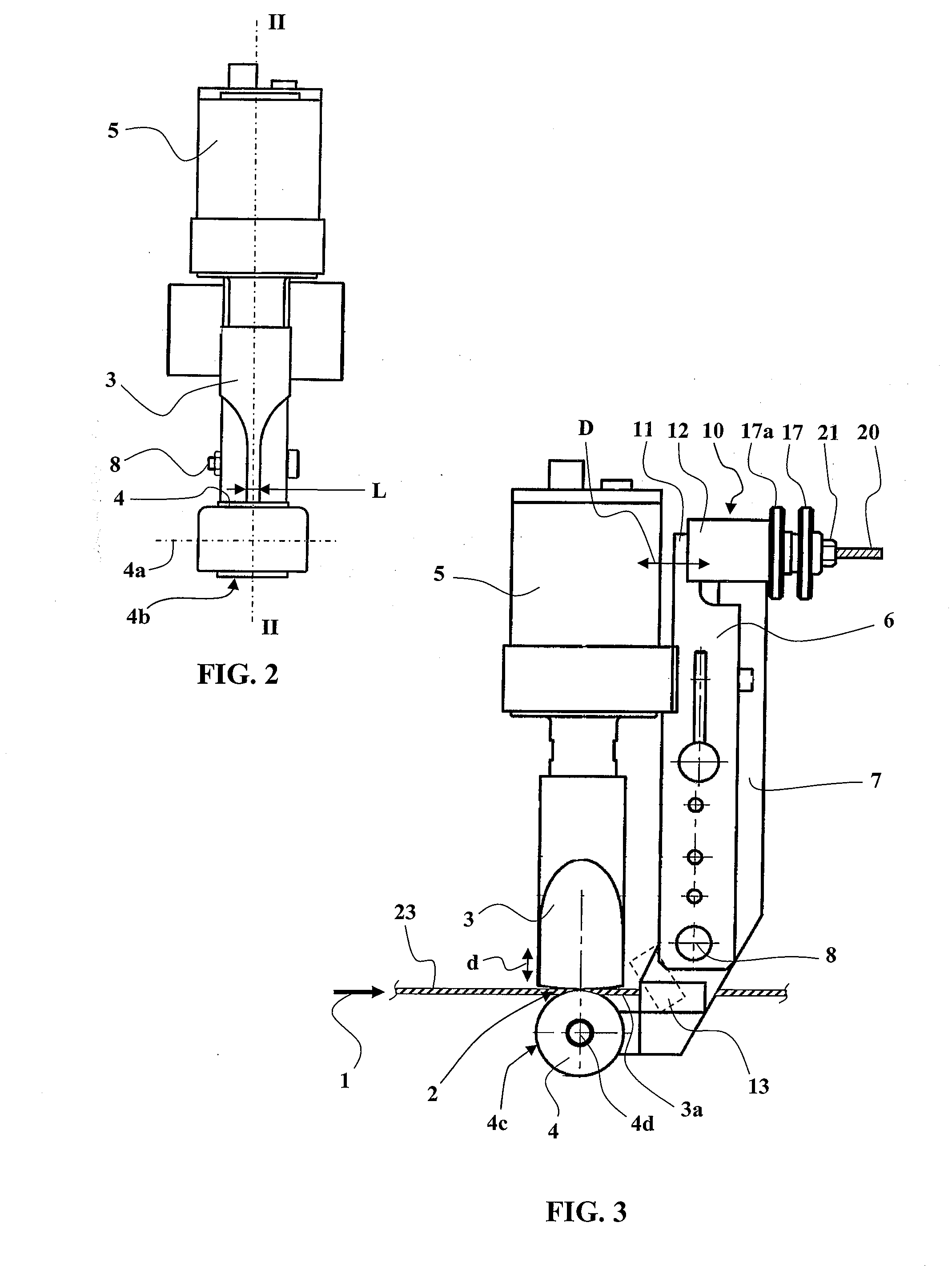 Method and device for ultrasound processing of a material web