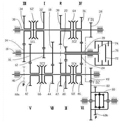 Double-clutch automatic gearbox transmission device