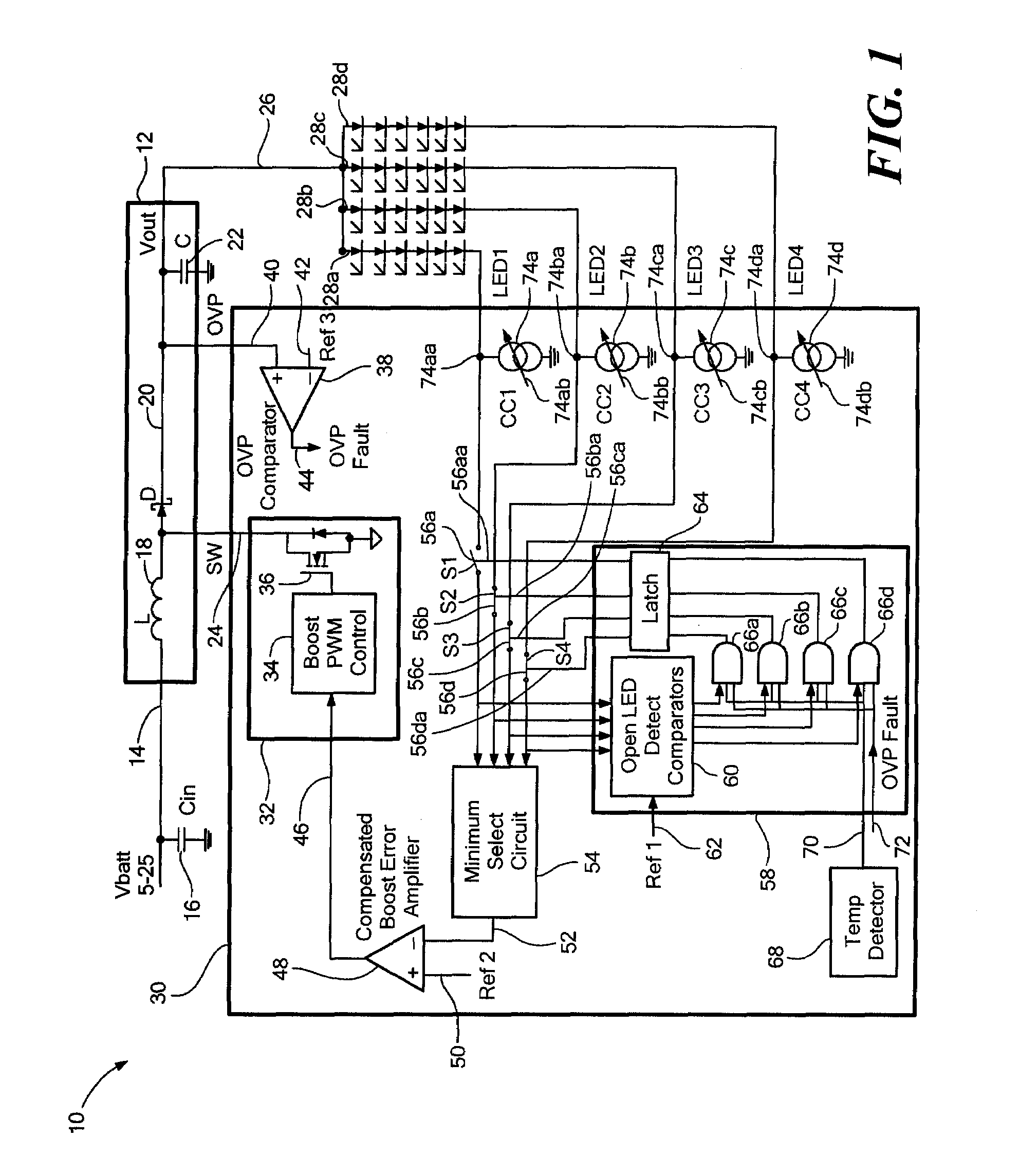 Electronic circuit for driving a diode load