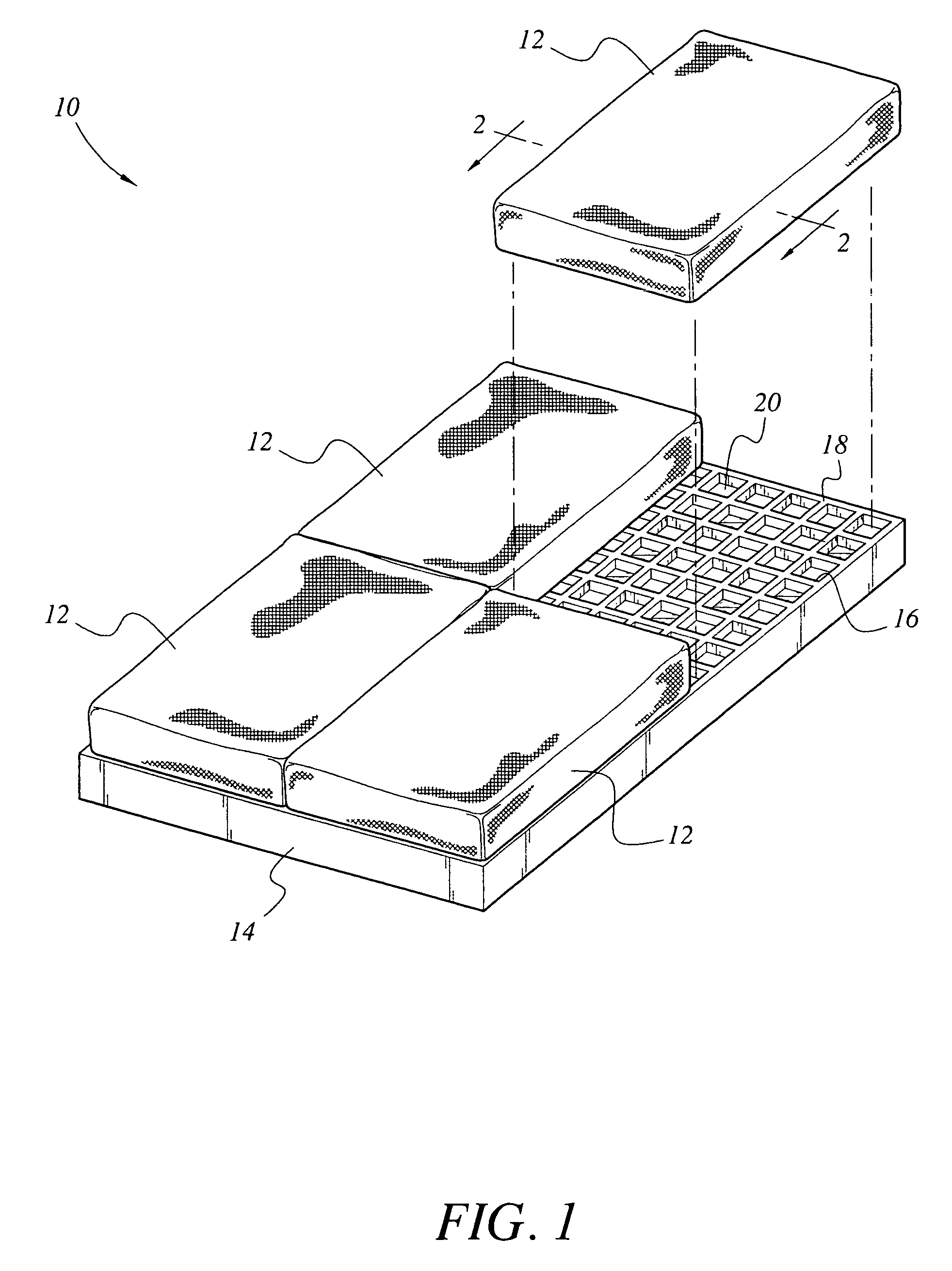 Sectional non-slip mattress and support frame therefor
