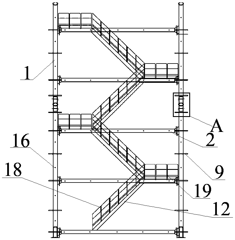 Standard assembly type ladder cage for vertical shaft up-down travelling and construction method thereof