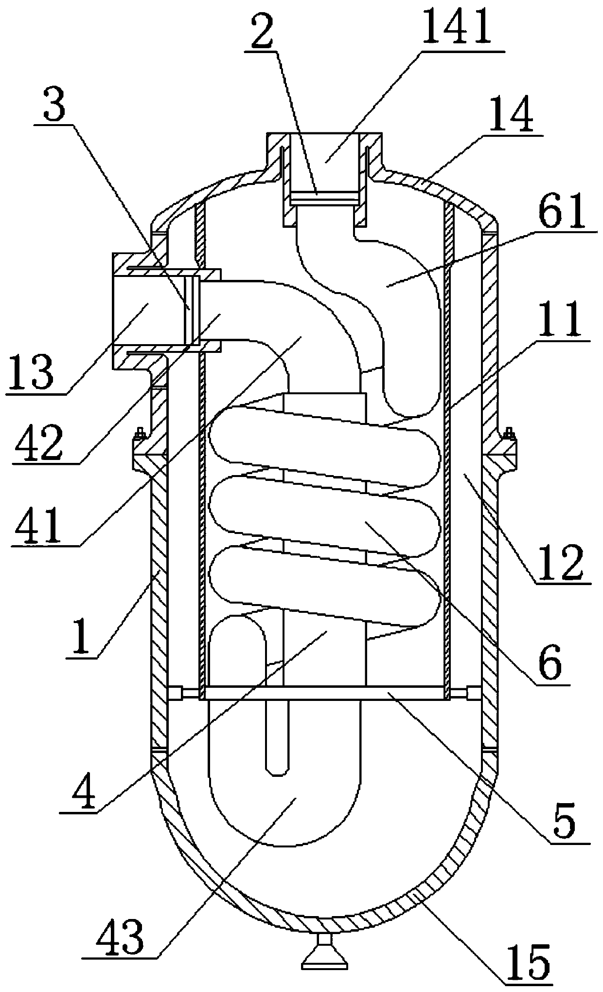 A large-coil steam generator device with water supply at the upper end