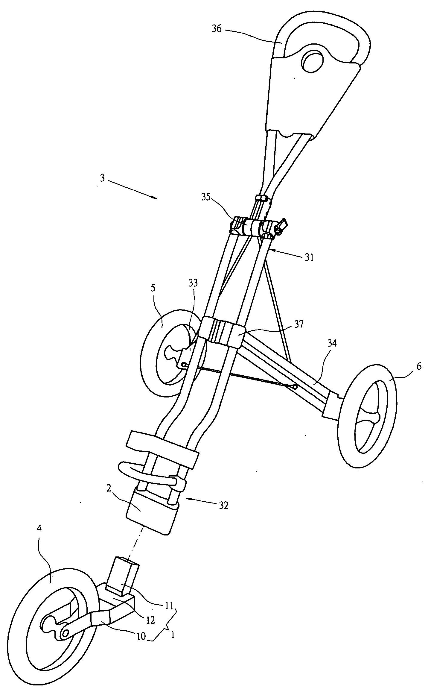 Easily detached and assembled golf cart with auxiliary wheel