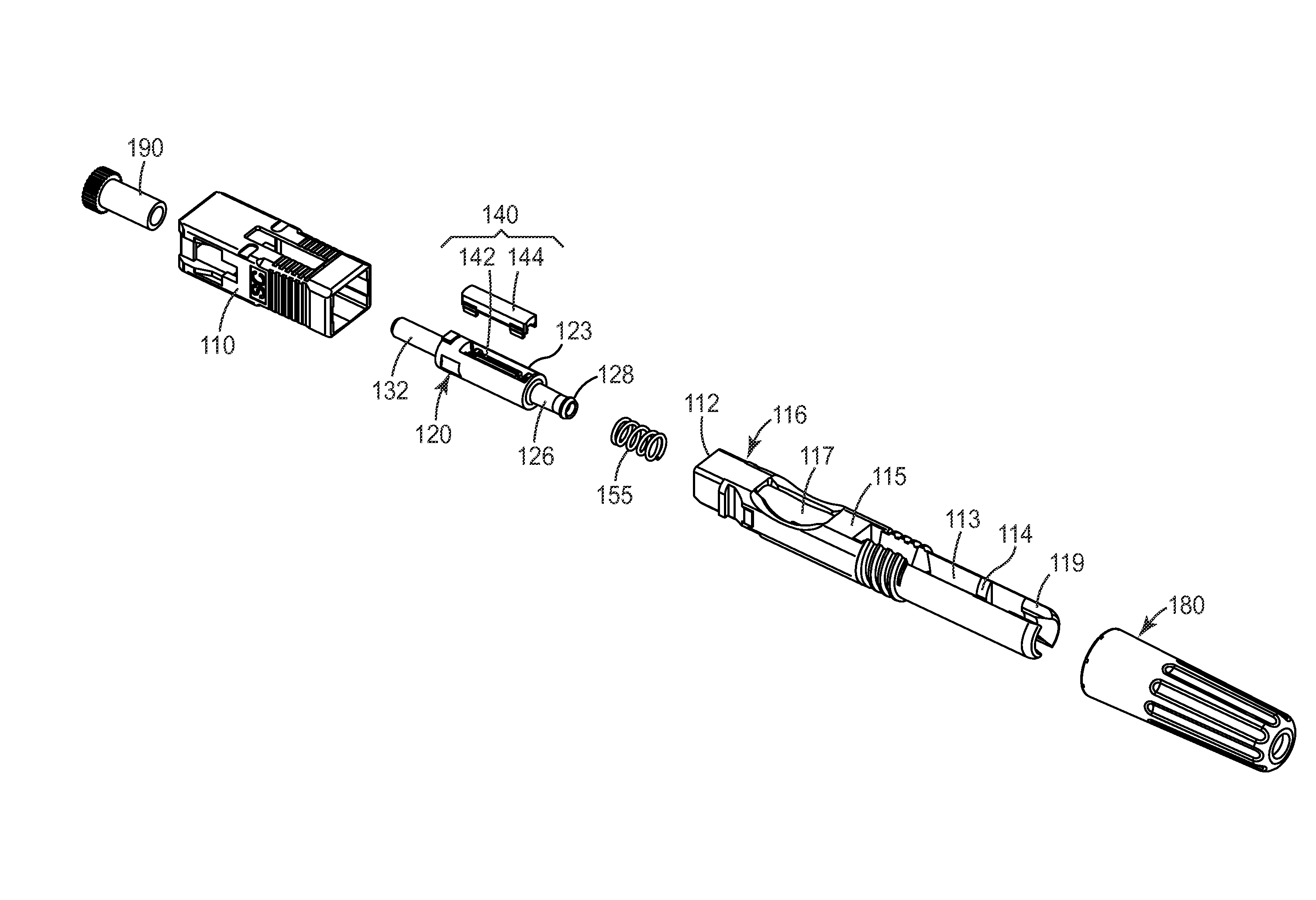 Field terminable optical fiber connector with splice element