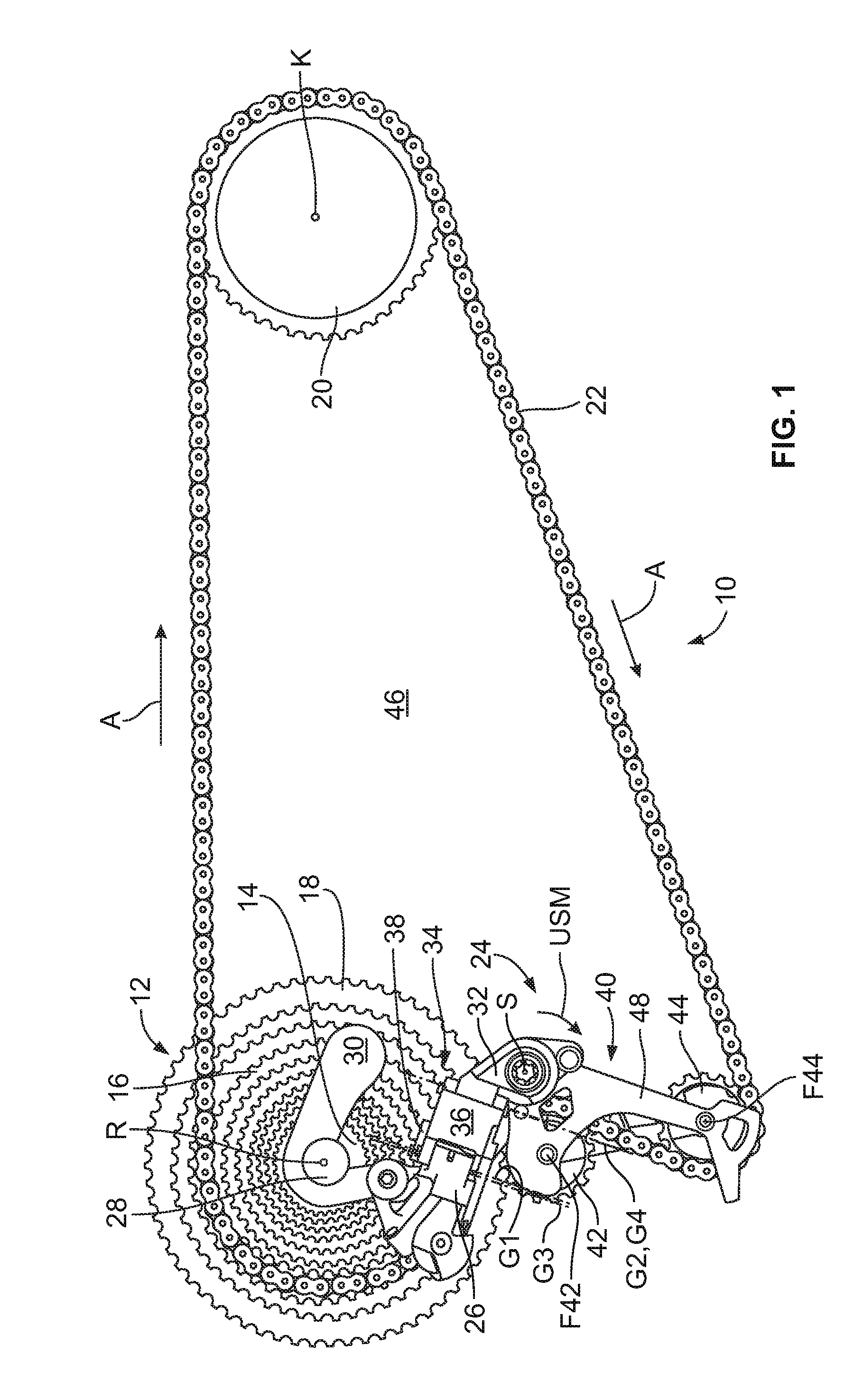 Drive arrangement for a bicycle, having a greater difference in the number of teeth between the largest and the smallest rear chain sprocket