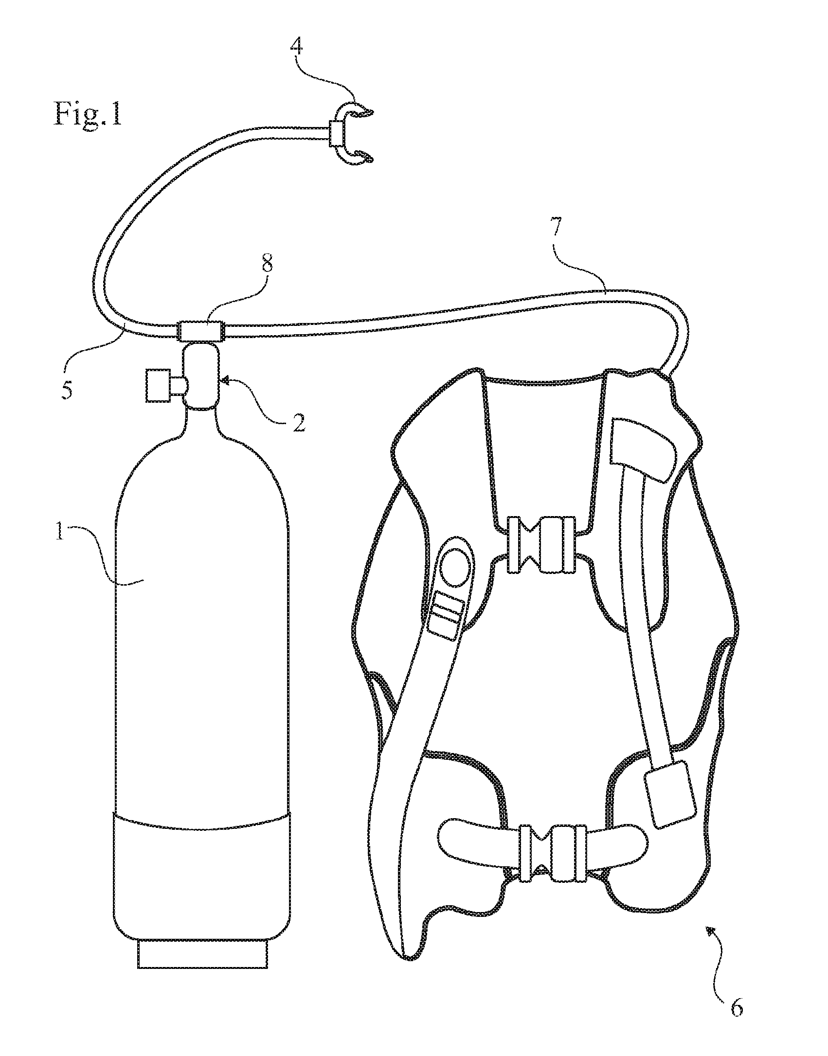 Safety device, diving equipment and safety method for scuba diving