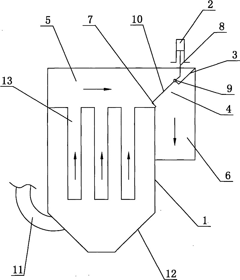 Hinge-type valve installing structure in bag-type duster