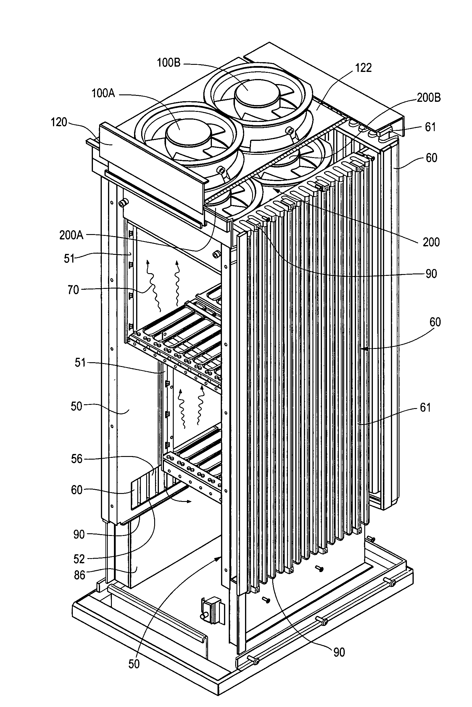 Electronics cabinet with internal air-to-air heat exchanger