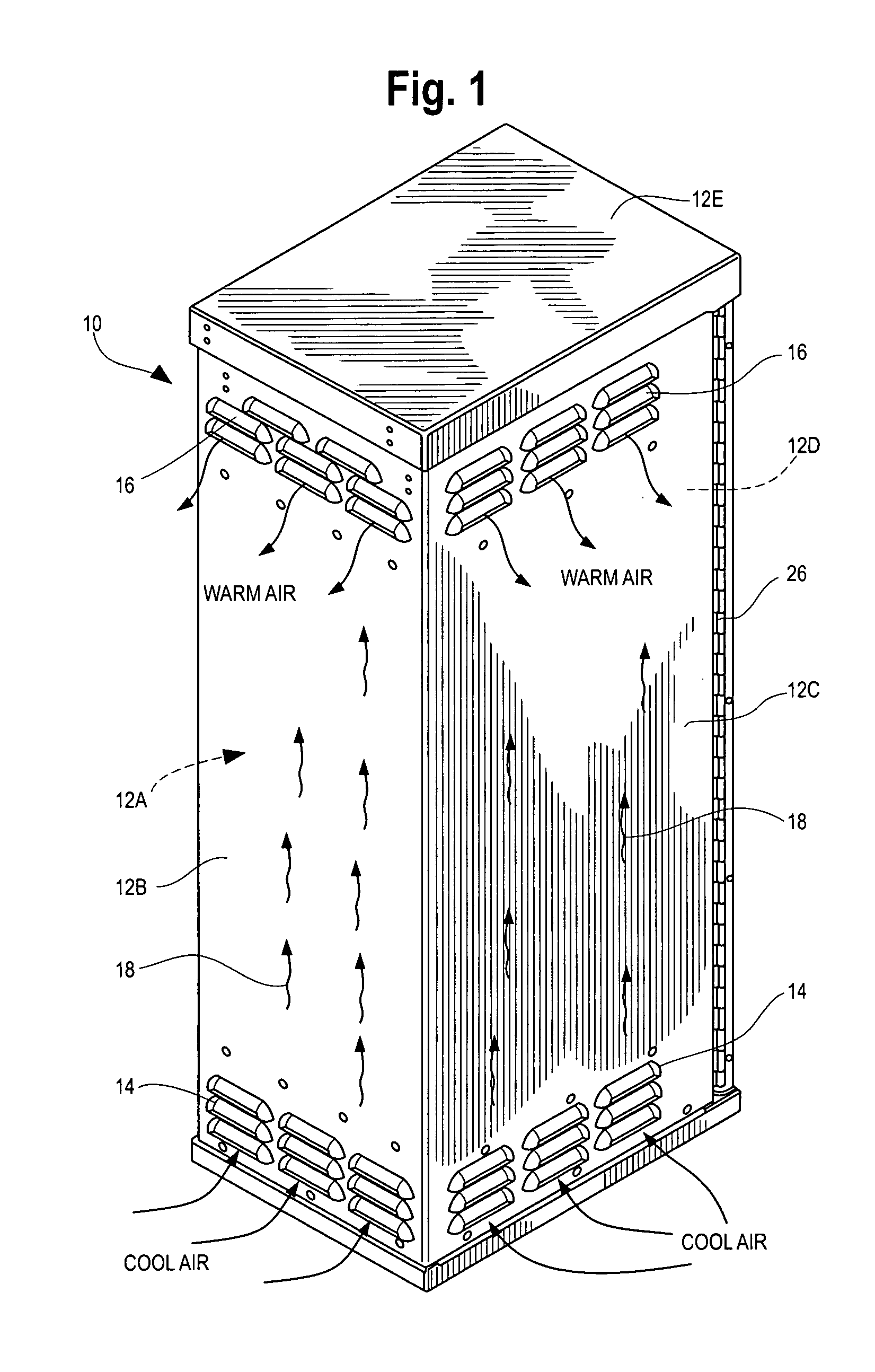 Electronics cabinet with internal air-to-air heat exchanger