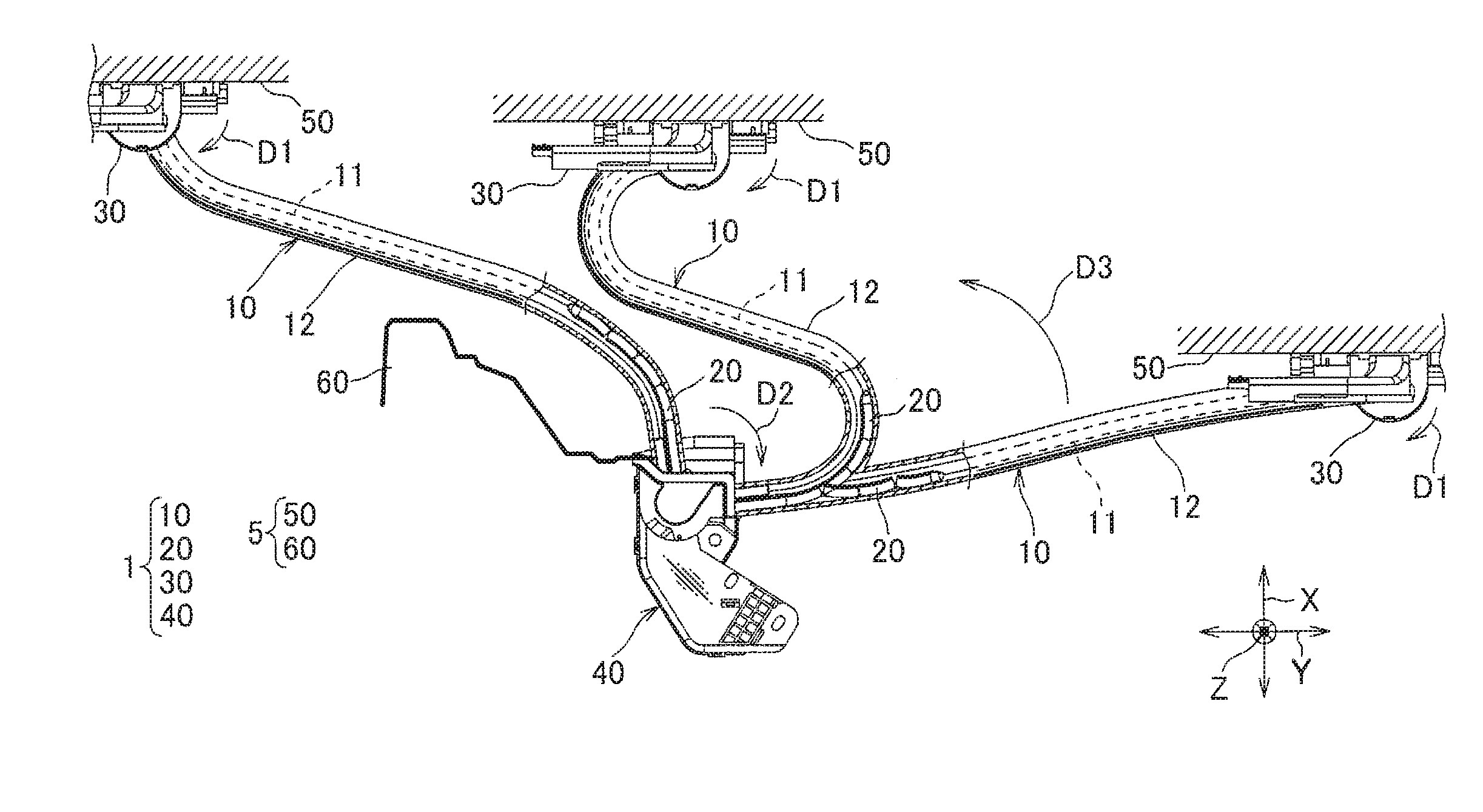 Curvature restraining member and power feeding device