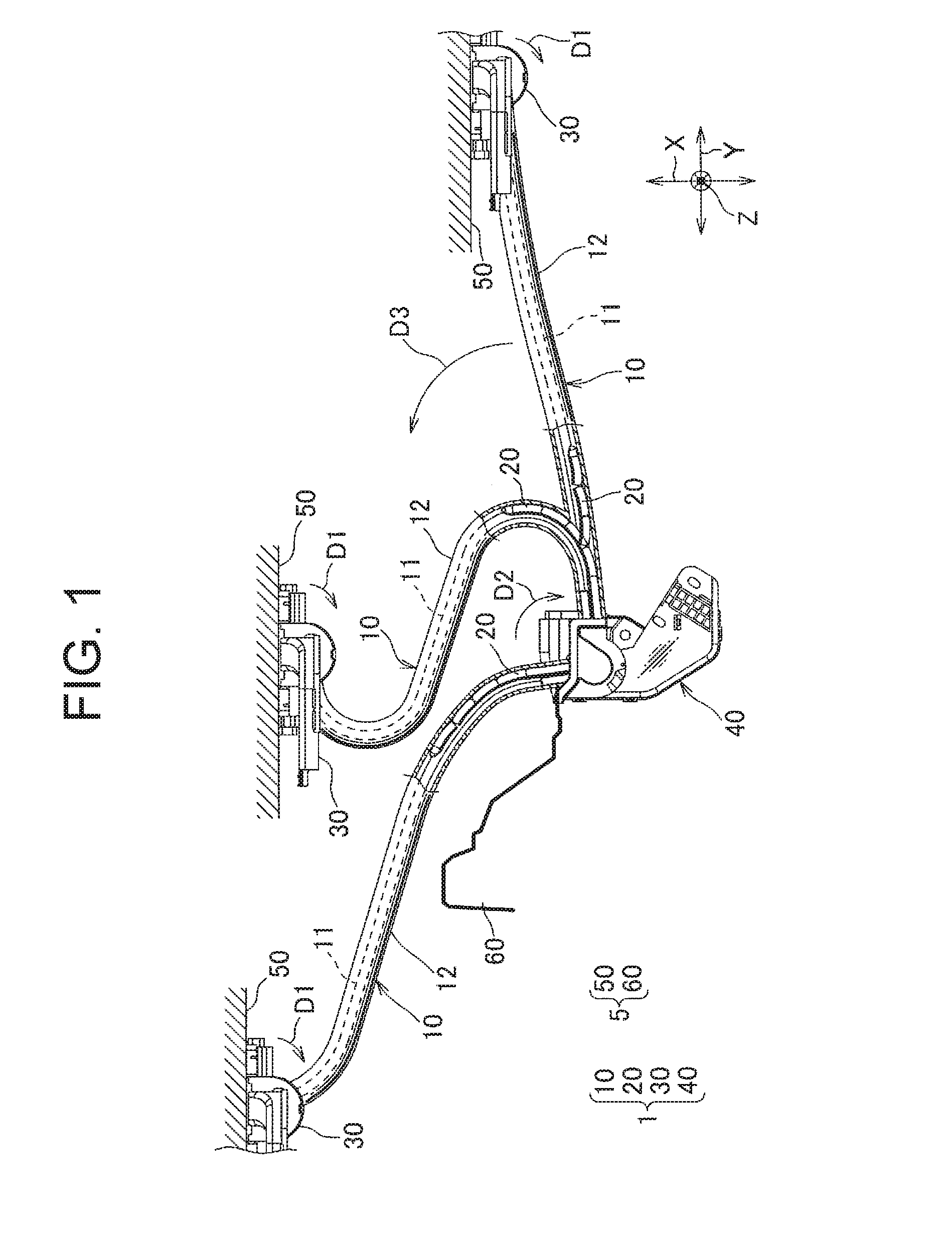 Curvature restraining member and power feeding device