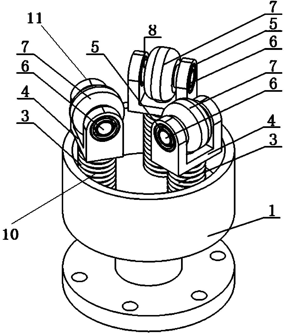 Multipoint flexible rolling supporting head for mirror image machining device