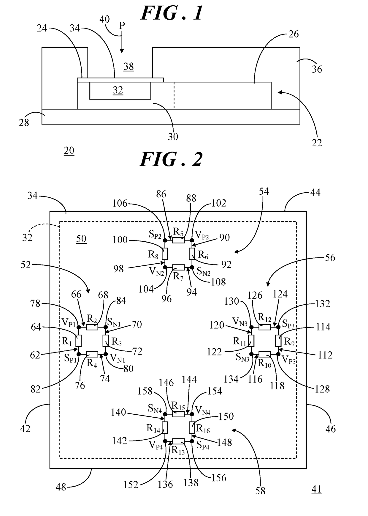 Pressure sensor having sense elements in multiple wheatstone bridges with chained outputs