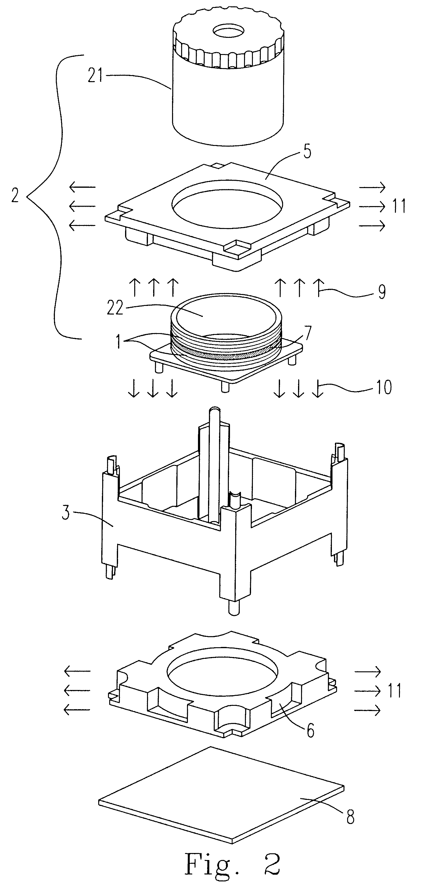 Digital camera module with lens moveable via radially magnetized magnets