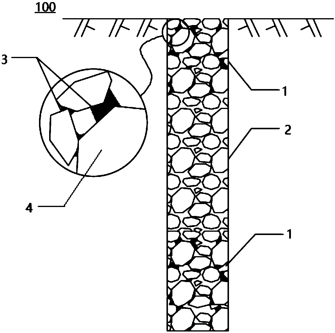 Structured cemented gravel pile and construction method thereof