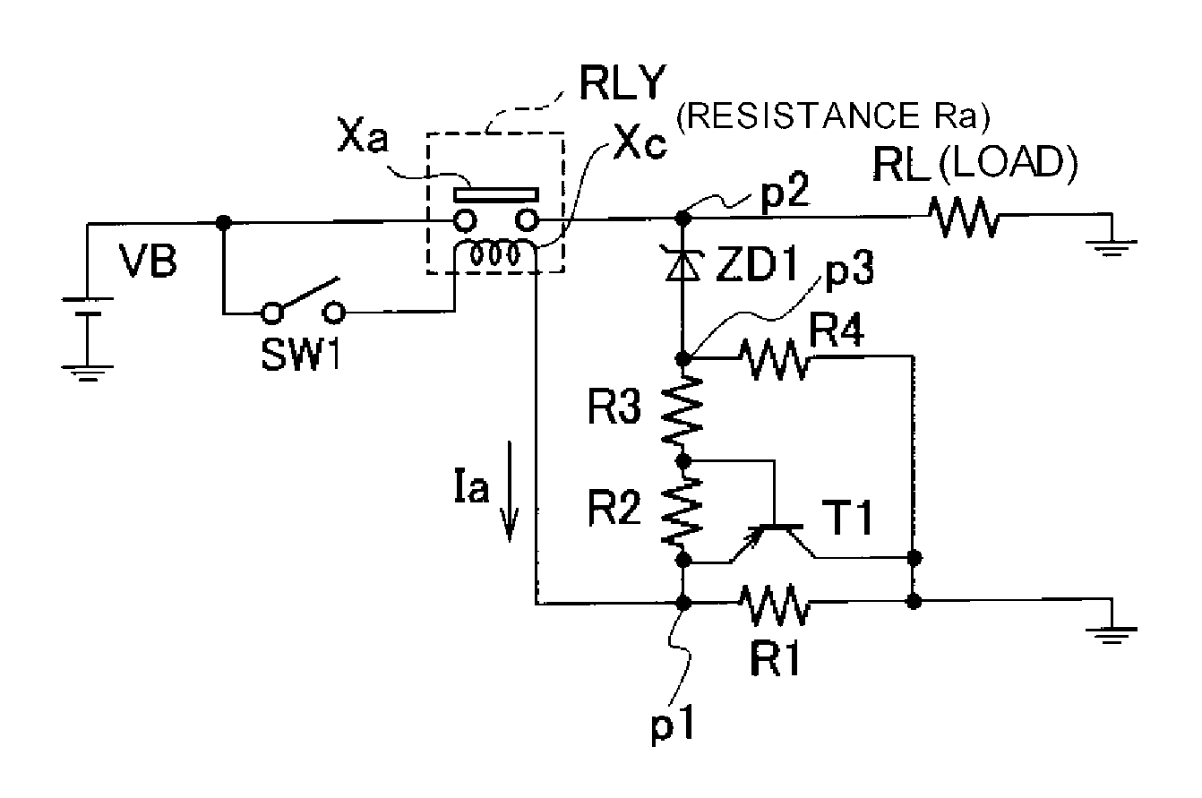 Heat generation inhibiting circuit for exciting coil in relay