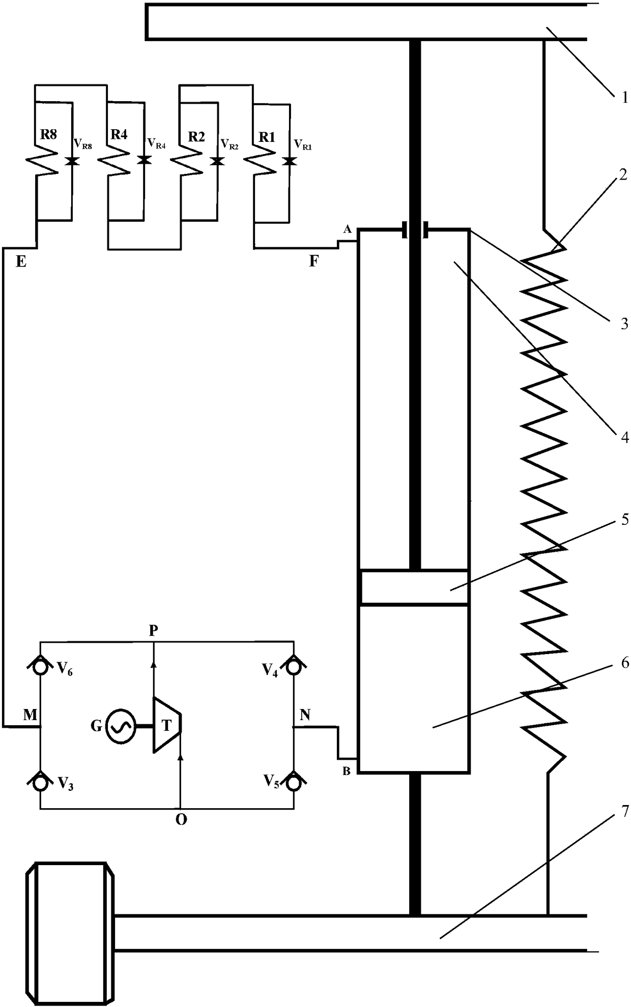 Series R-type automobile vibration absorber and method for recovering energy by single turbine