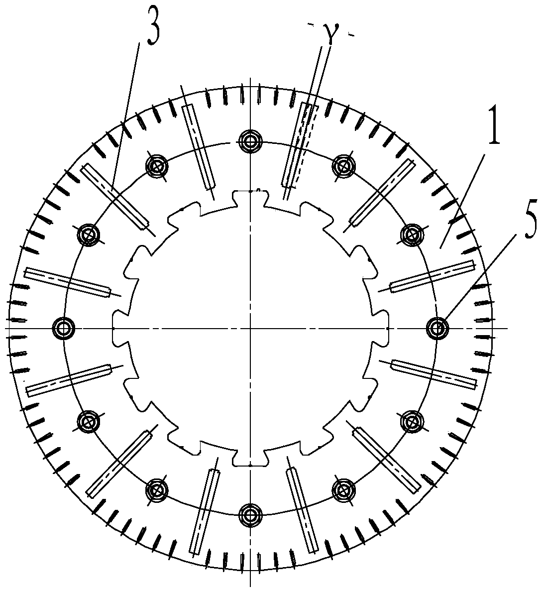 Straight slot staggered pole structure suitable for large permanent magnet synchronous motor