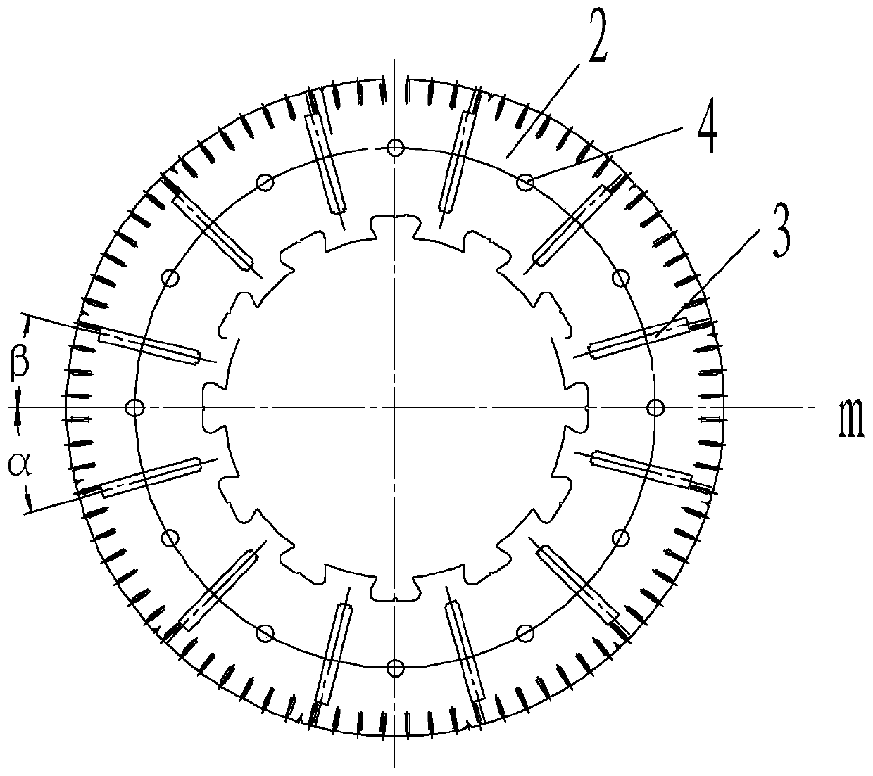 Straight slot staggered pole structure suitable for large permanent magnet synchronous motor