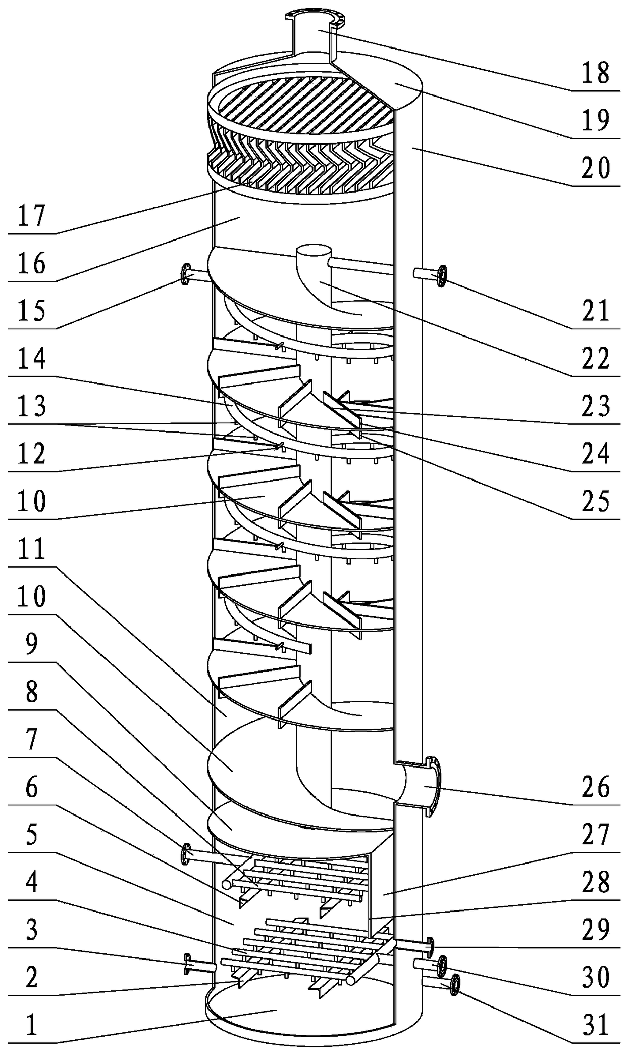 Rain curtain desulfurization spray tower