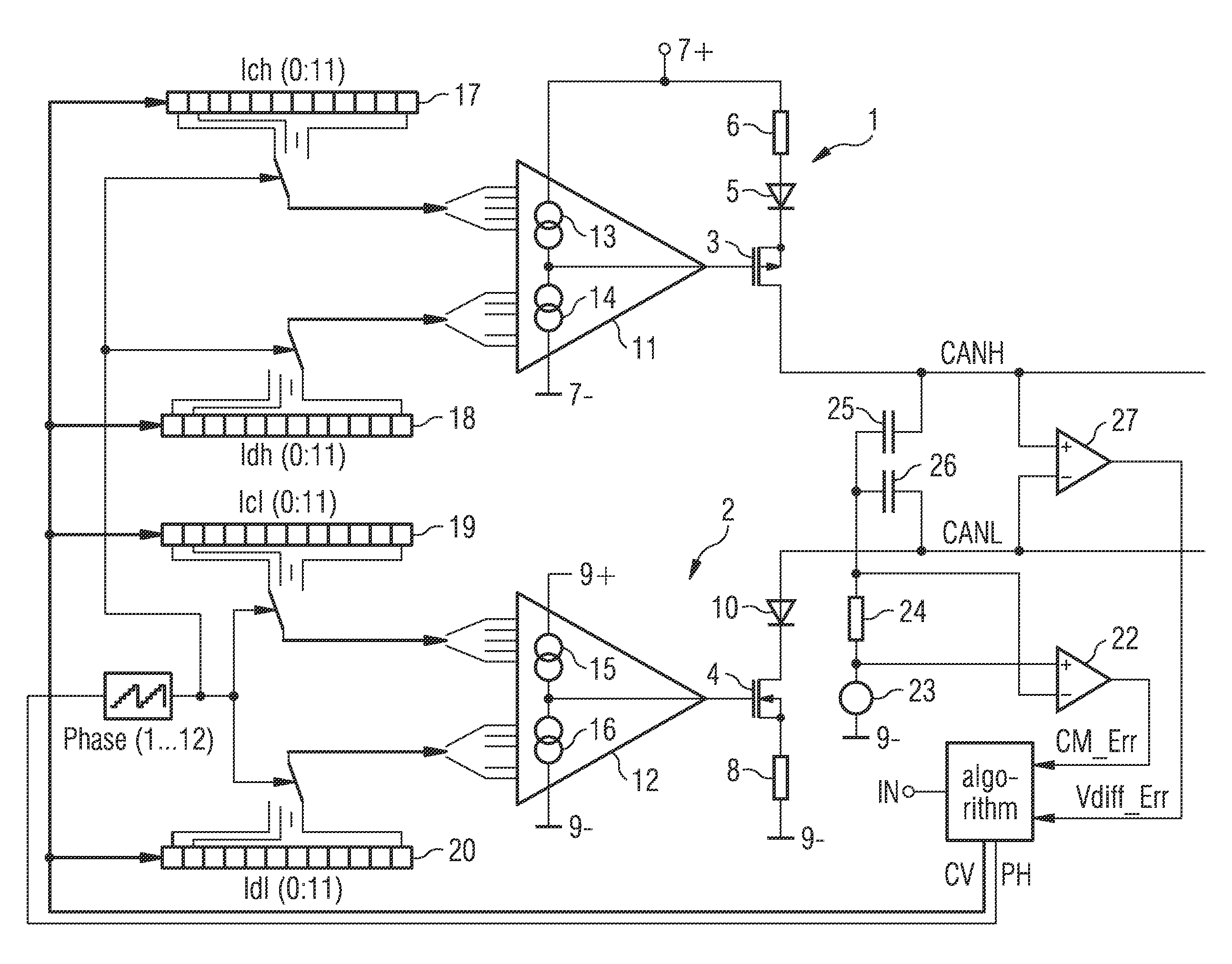Driver Circuit for a Two-Wire Conductor and Method for Generating Two Output Currents for a Two-Wire Conductor