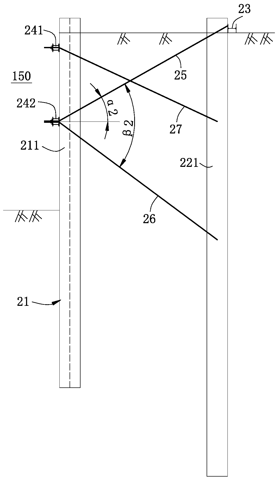Deep anchor pull pile supporting system and construction method thereof