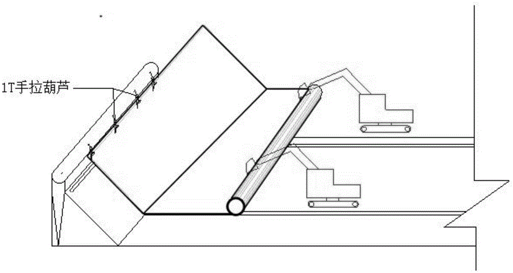 Dam bag mounting construction method for inclined wall type rubber dam
