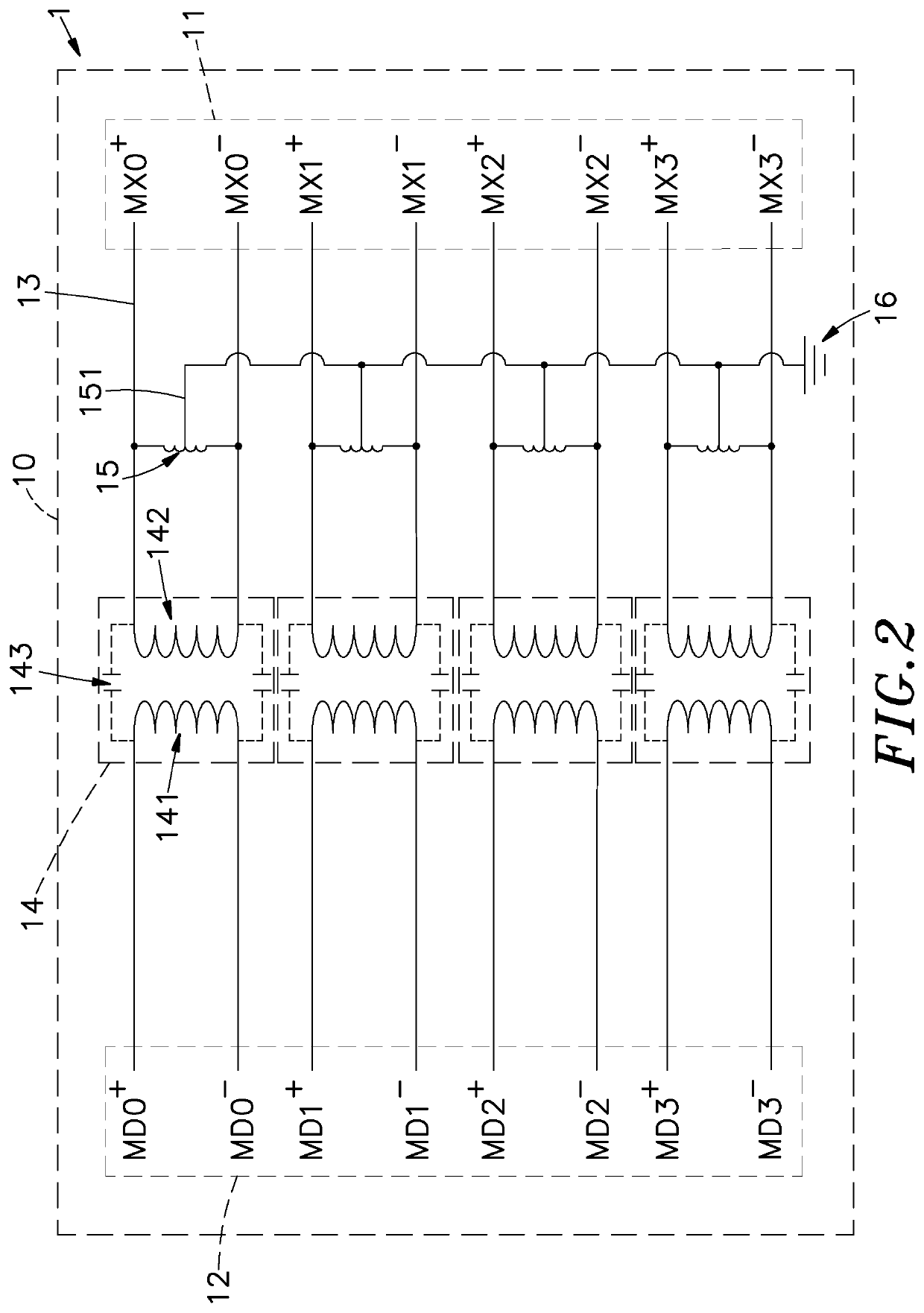 High-capacity common-mode inductor processing circuit for network signal