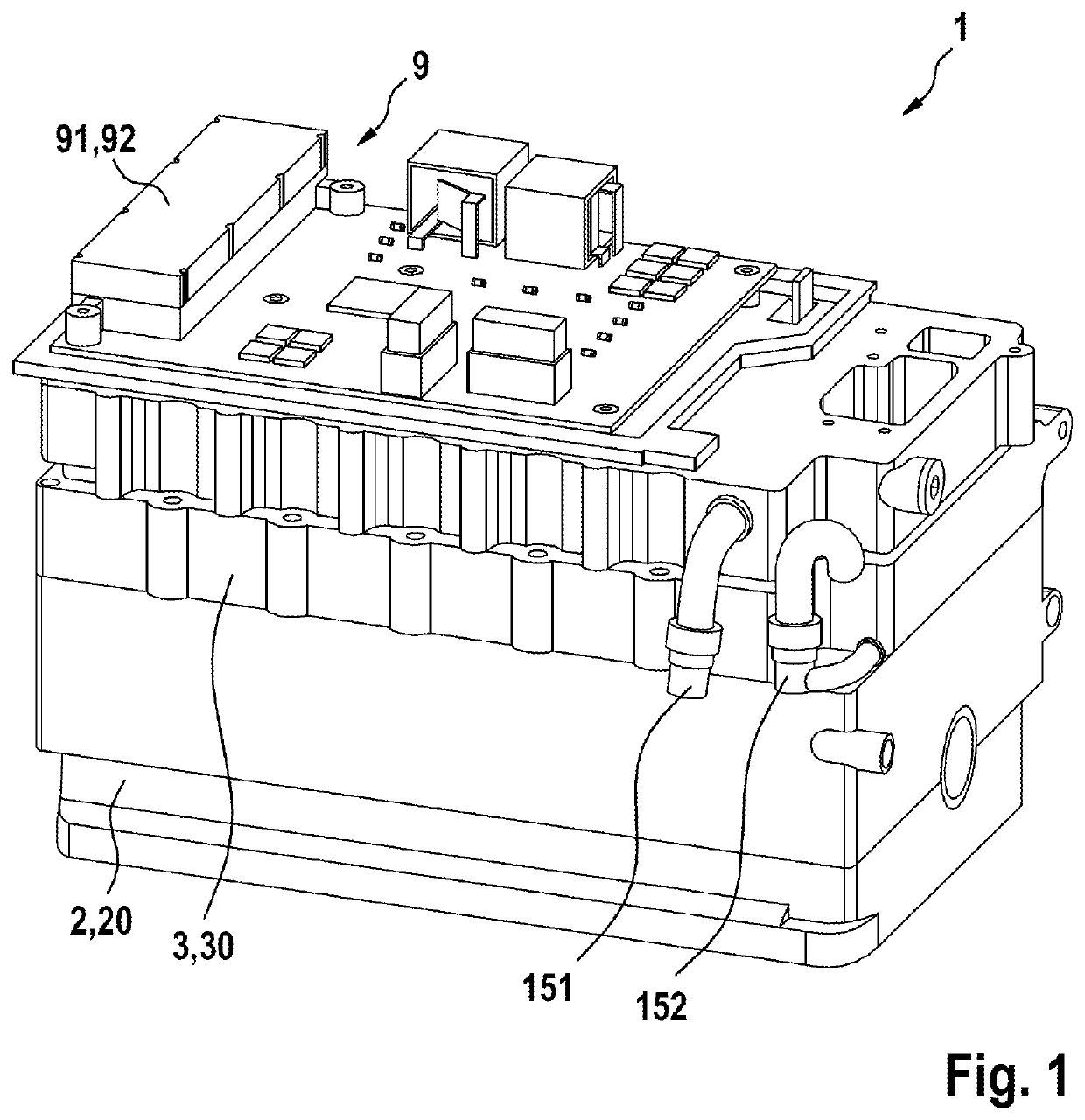 Battery having a temperature control structure and use of such a battery