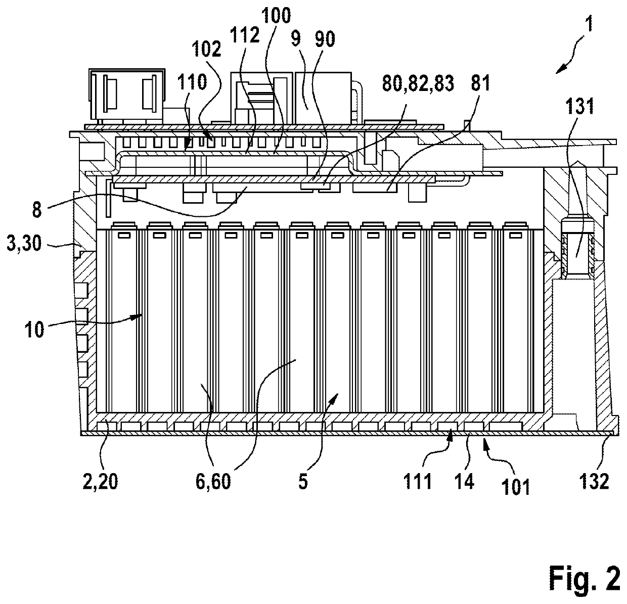 Battery having a temperature control structure and use of such a battery