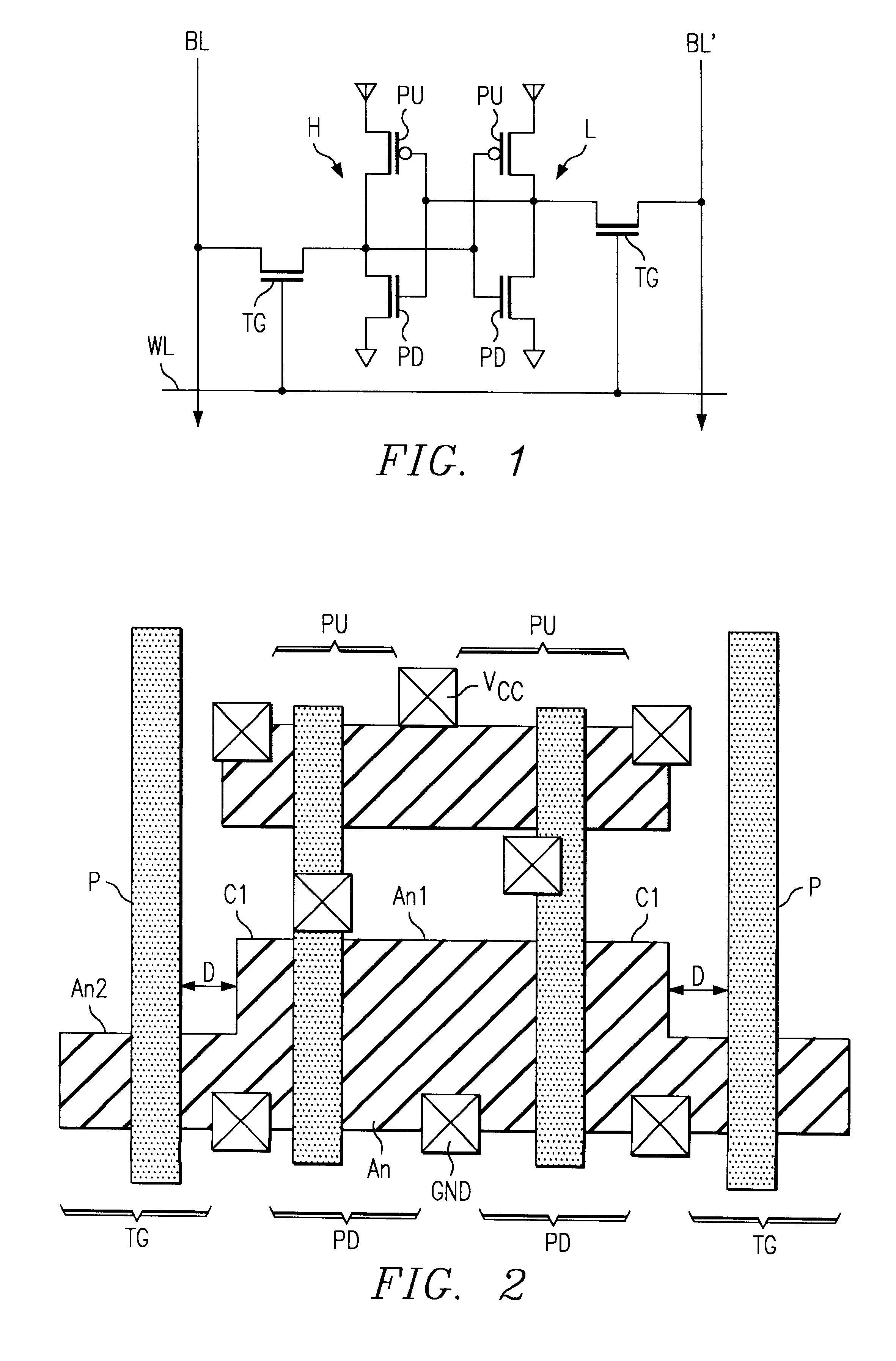 Circuit and method of fabricating a memory cell for a static random access memory