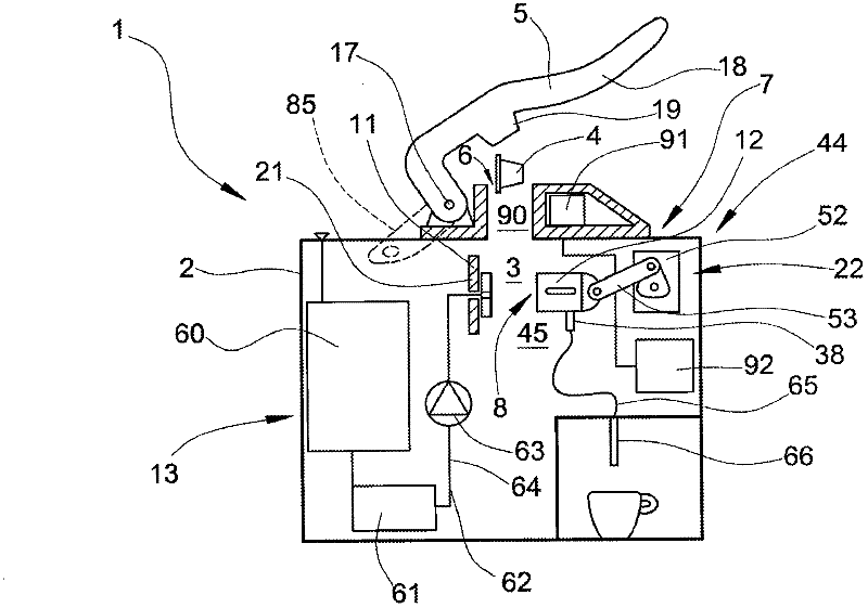 Device with capsule for making coffee or other hot beverages and method of assembly