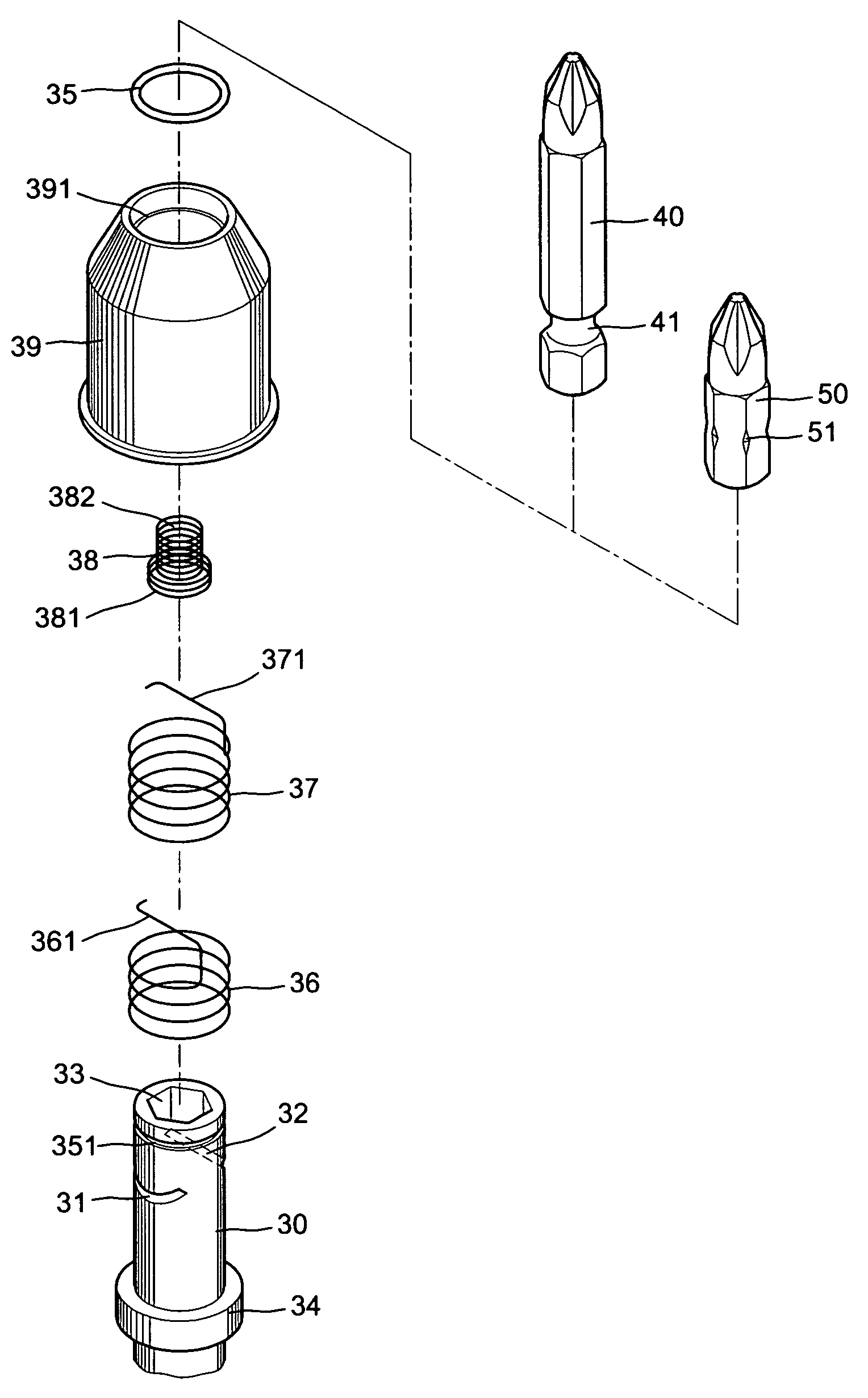 Driving bit linking device in a box wrench