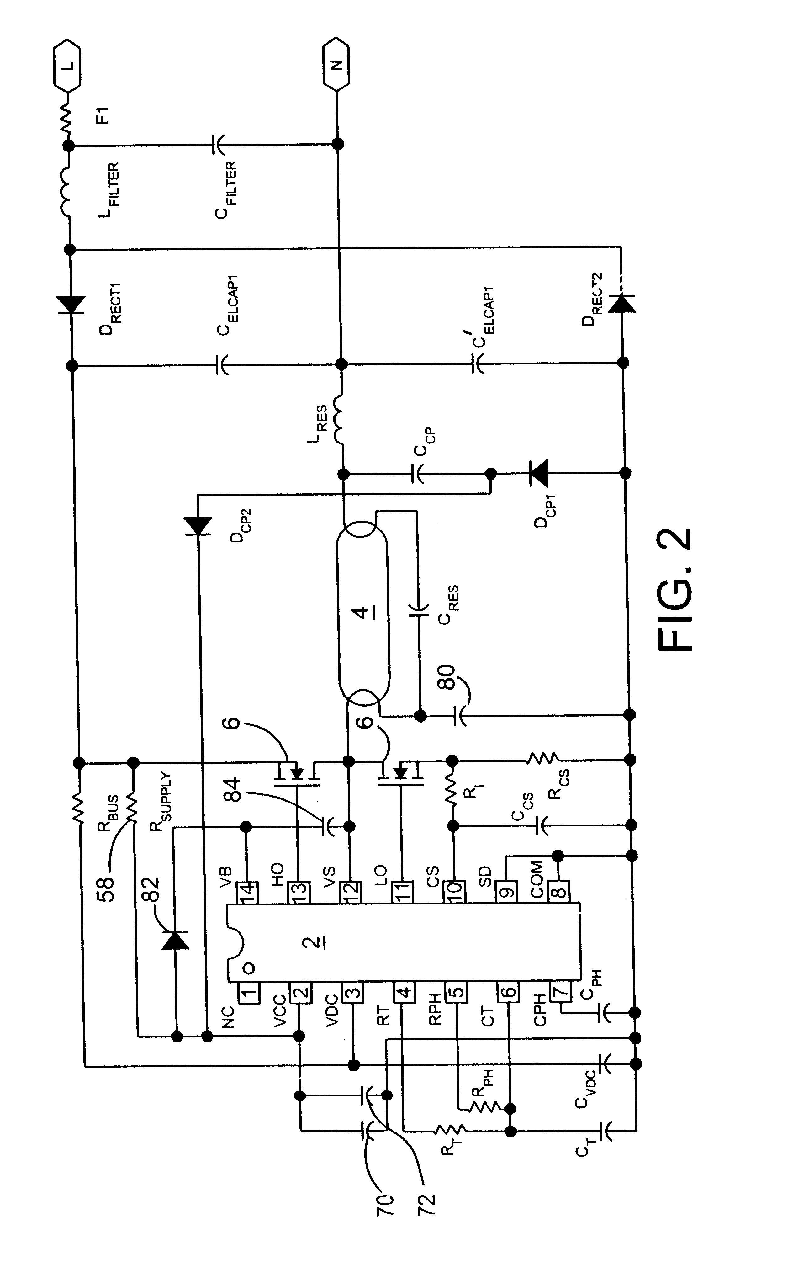 Ballast control IC with minimal internal and external components