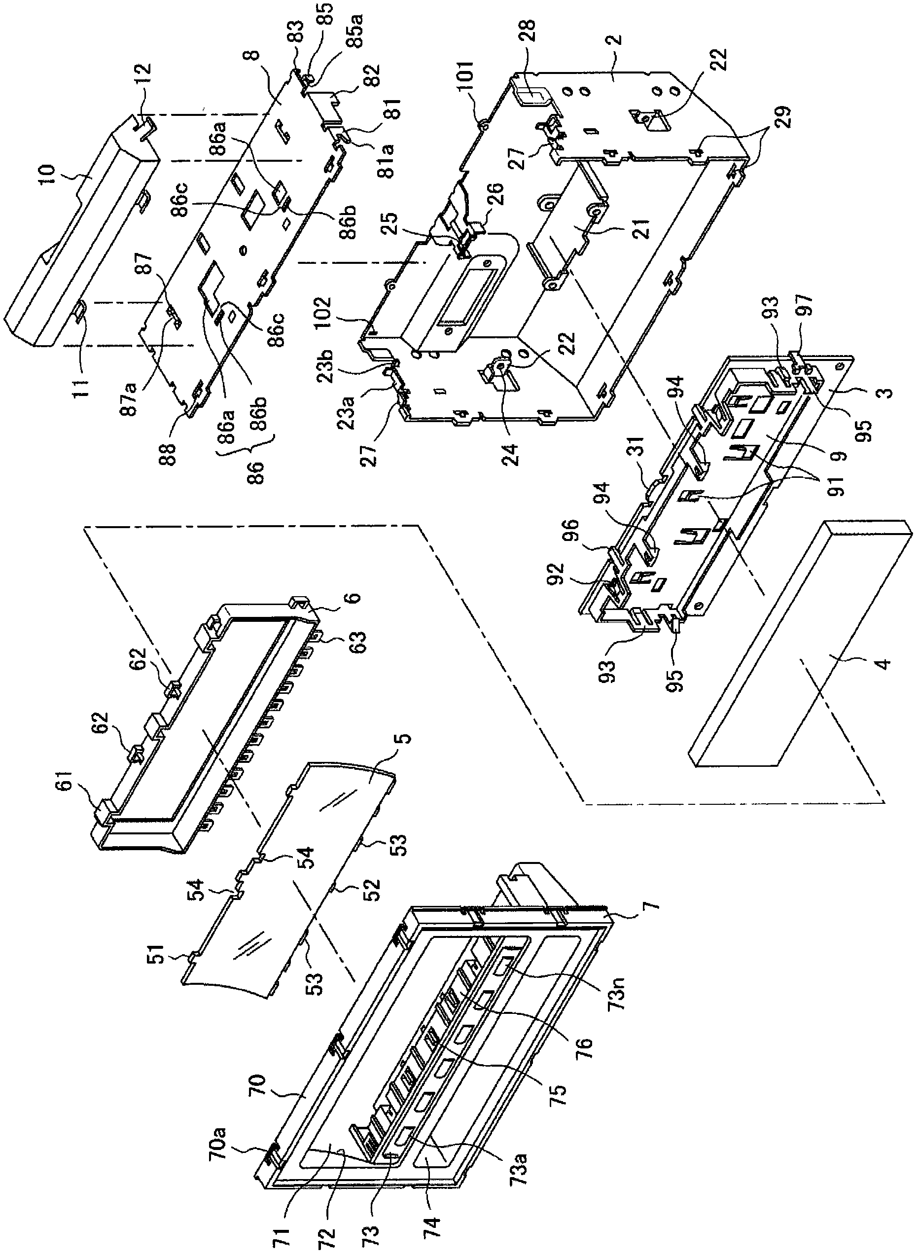 Structure for fastening metallic plate parts together