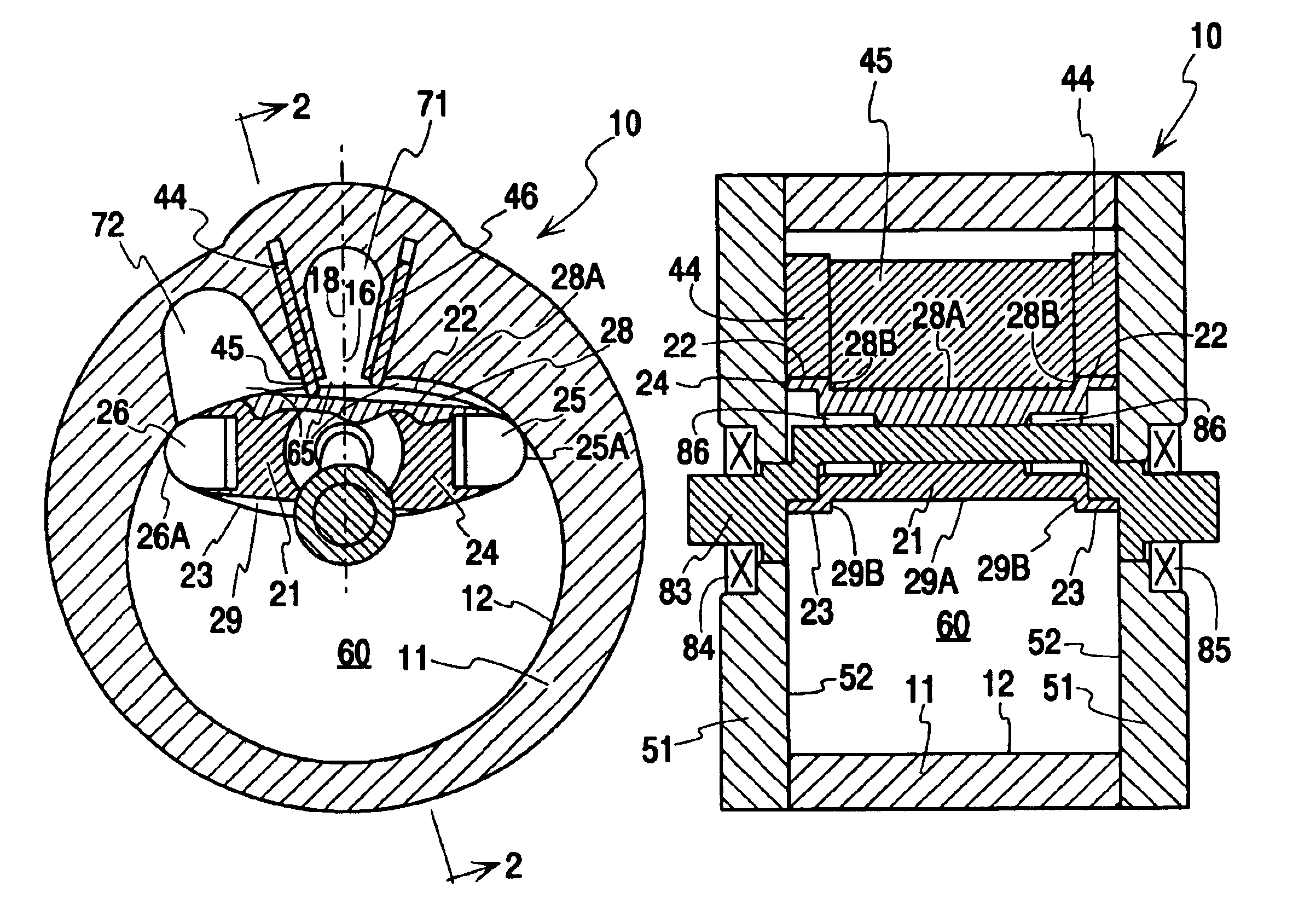 Rotary machine housing with radially mounted sliding vanes