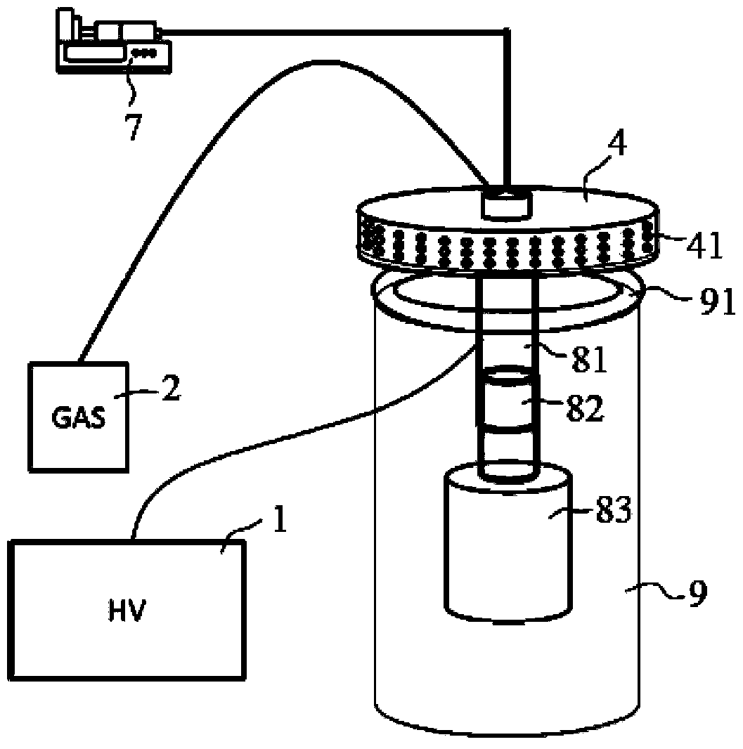 A negative pressure array centrifugal gas electrospinning device