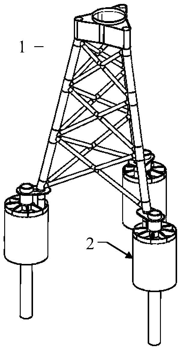 Pile-tube composite truss type offshore wind turbine foundation and construction process thereof