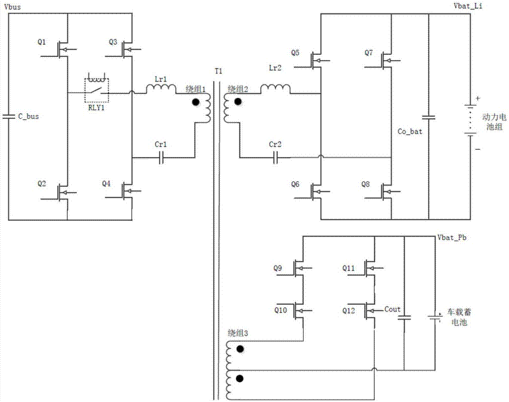 Vehicle-mounted charger main circuit of an integrated DC/DC converter and control over main circuit